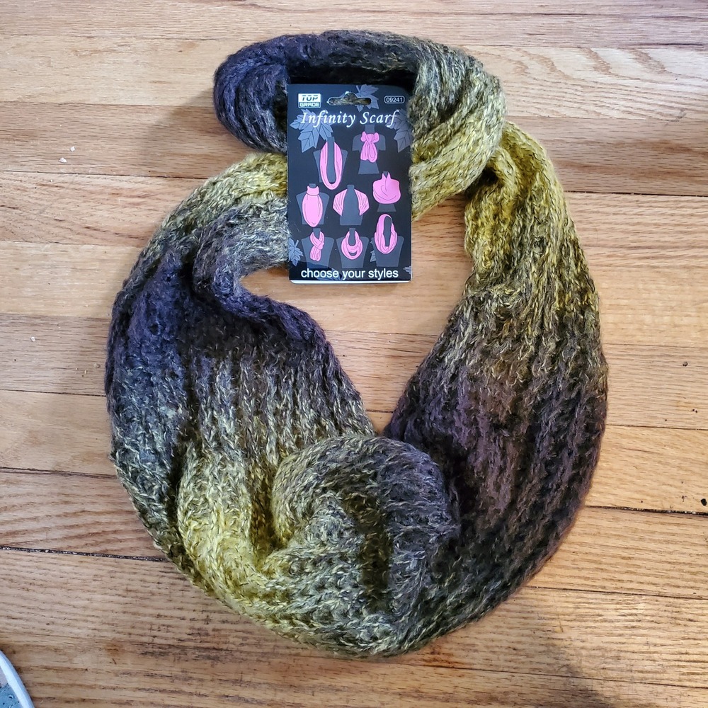 Top Grade Infinity Scarf Ombre Green Brown Chunky Open Knit Loop Scarf 09n